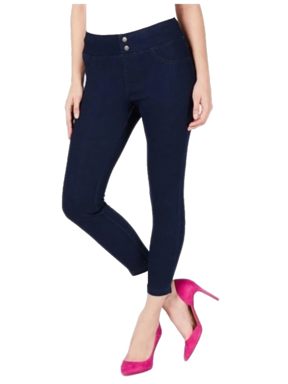 HUE Classic Double Button Smooth Denim Leggings, Black Indigo Wash Sizes XS/S